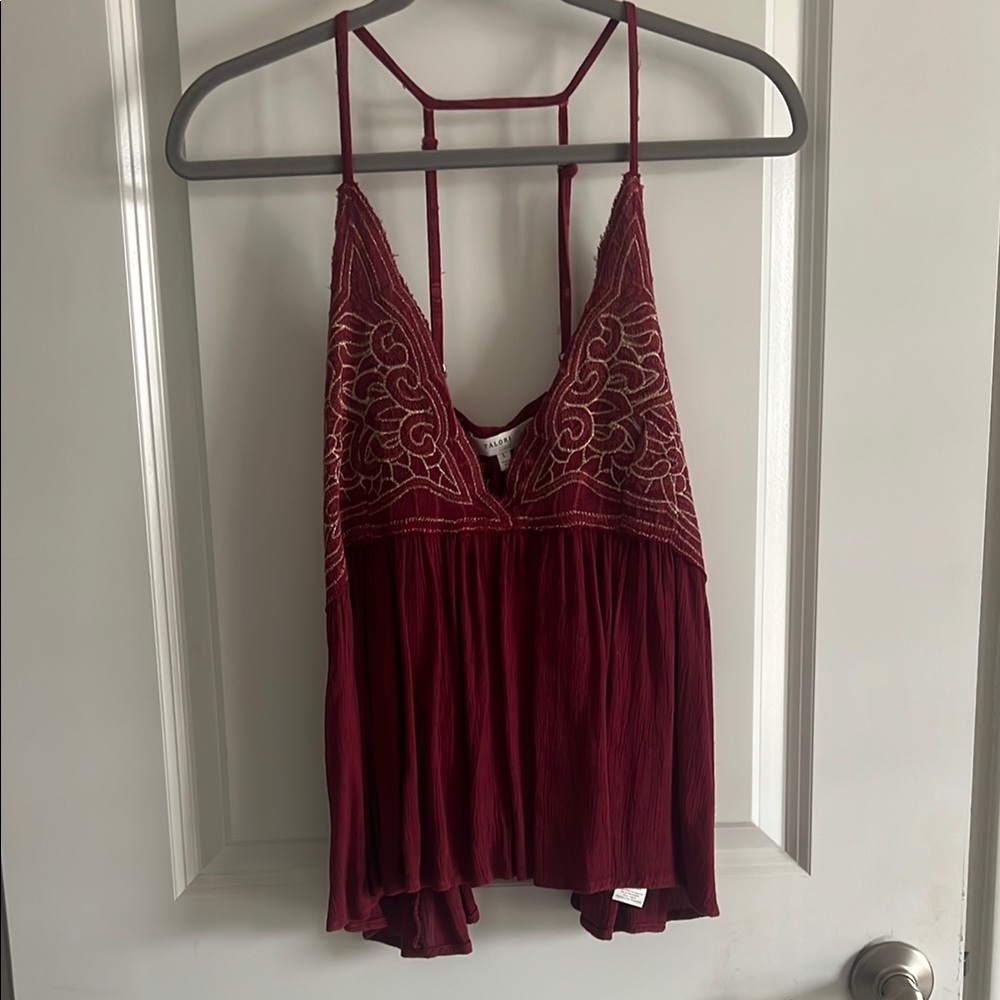 Women's Burgundy Embroidered Top